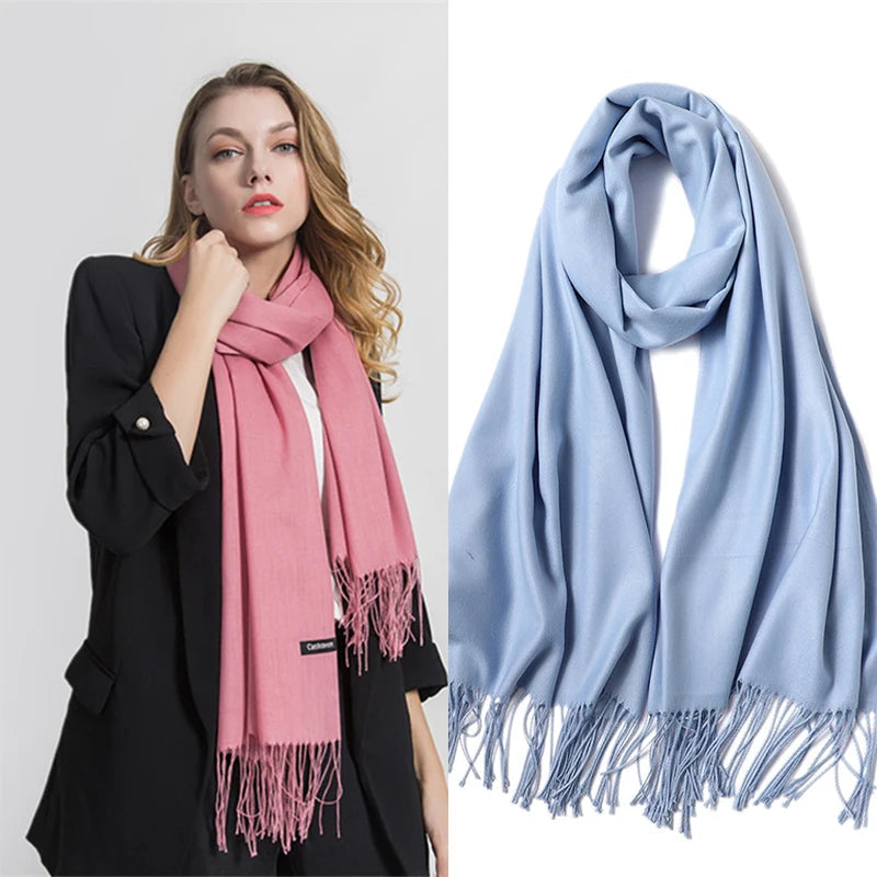 2022 Fashion Winter Women Scarf Thin Shawls and Wraps Lady Solid Female Hijab Stoles Long Cashmere Pashmina Foulard Head Scarves Quick Pick Grocers