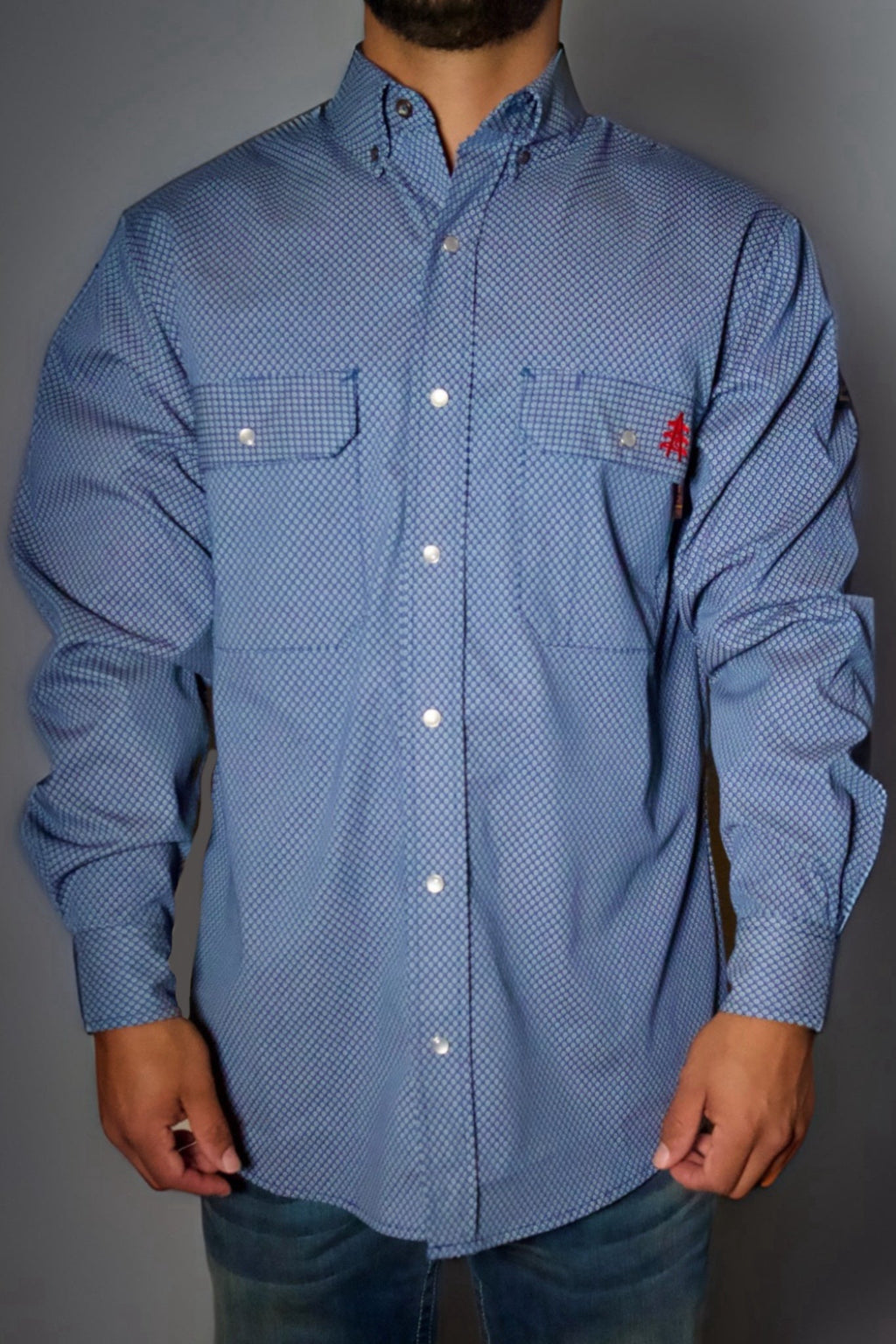 FR Pearl Snap Work Shirt - Conqueror Navy Static FR