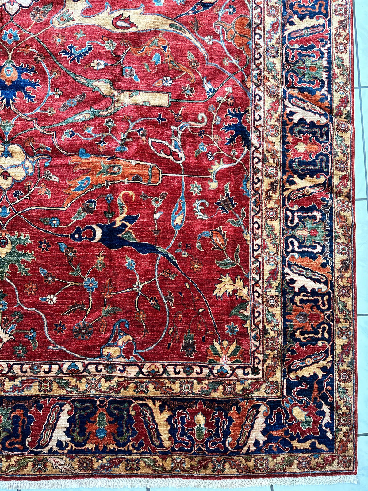 Hand-Knotted Afghani Bidjar Wool Rug – 9’x12’6” – Intricate Geometric & Floral Motifs