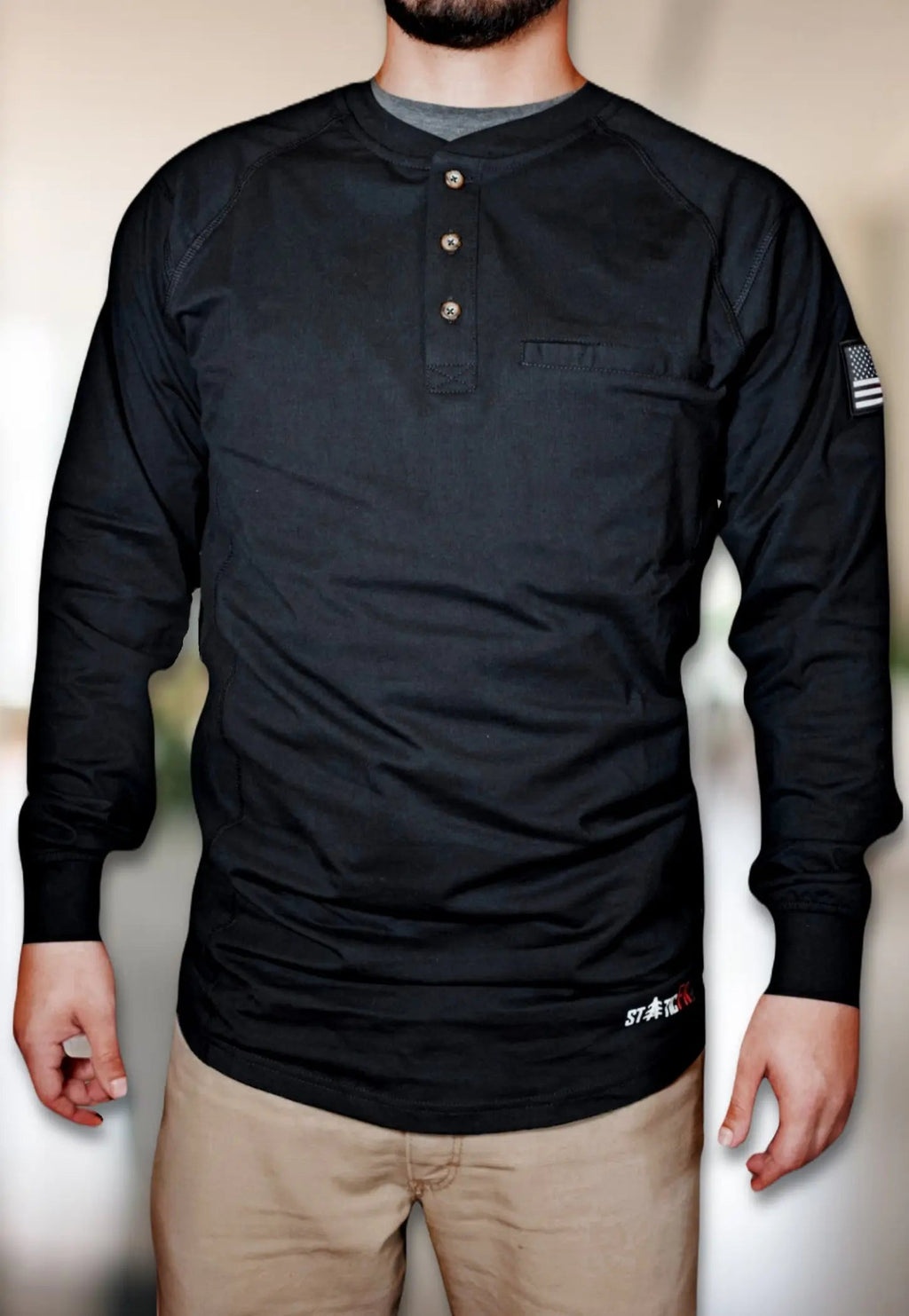 FR 3-Button Henley Shirt - Black Static FR