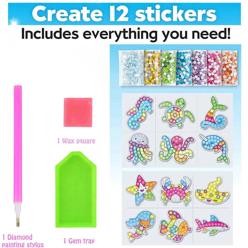 12 Create Big Gem Diamond Painting Sticker Kit Art Craft Girls Boys Unicorn Animal Sealife Magical Mosaic Dot Sticky Toys Gifts Econic Blanks