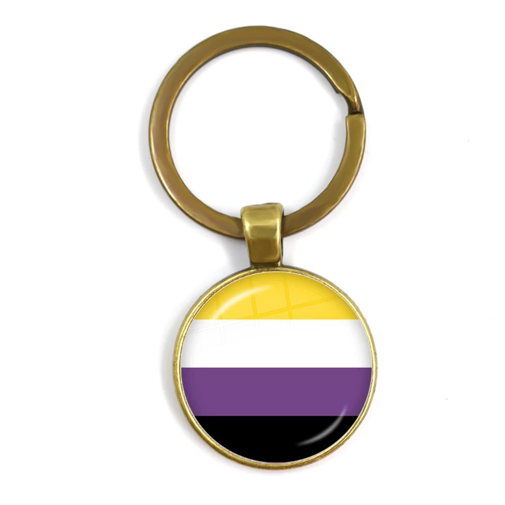 LGBT Glass Cabochon Keychain Gay Lesbian Pride Rainbow Car Key Holder Keyring Charm Jewelry for Homosexuality Gift Quick Pick Grocers