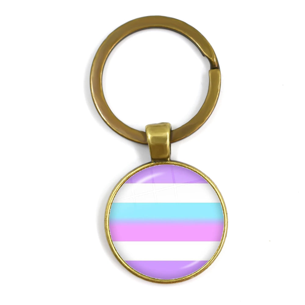LGBT Glass Cabochon Keychain Gay Lesbian Pride Rainbow Car Key Holder Keyring Charm Jewelry for Homosexuality Gift Quick Pick Grocers
