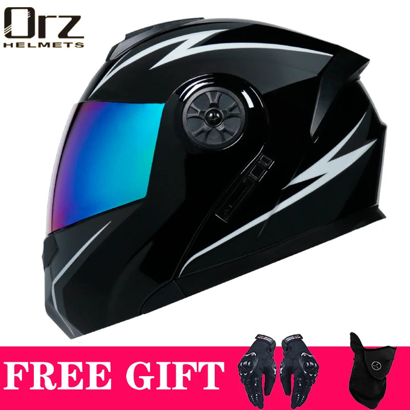Latest DOT Approved Safety Modular Flip Motorcycle Helmet Voyage Racing Dual Lens Helmet Interior Visor Orz-161
