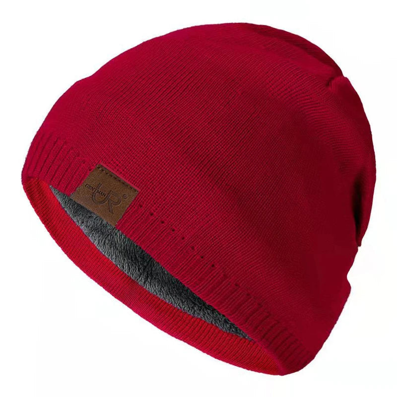 Unisex URGENTMAN Labal Winter Hats Solid Color Knitted Hats For Men And Women Beanie Cap Outdoor Add Fur Lining Warm Sports Hats Purest Peak