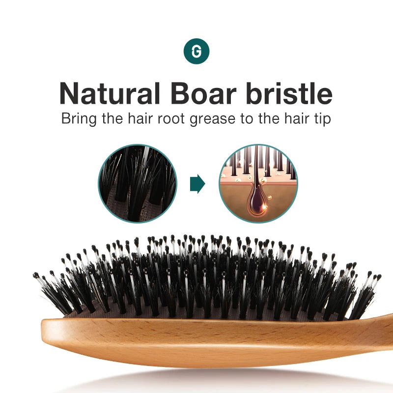 MR.GREEN Boar Bristle Hair Brush Natural Beech Comb Hairbrush for Curly Thick Long Dry Wet Hair Detangler Massage Brushes Women Quick Pick Grocers