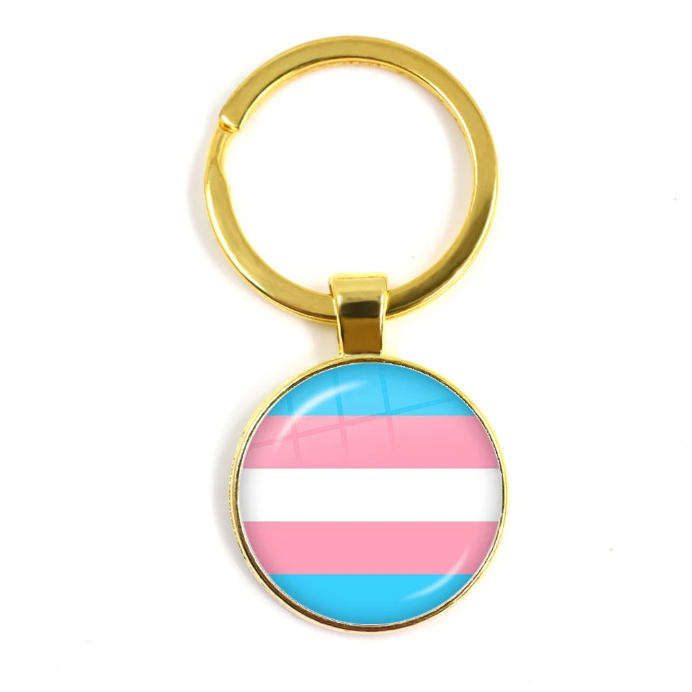 LGBT Glass Cabochon Keychain Gay Lesbian Pride Rainbow Car Key Holder Keyring Charm Jewelry for Homosexuality Gift Quick Pick Grocers