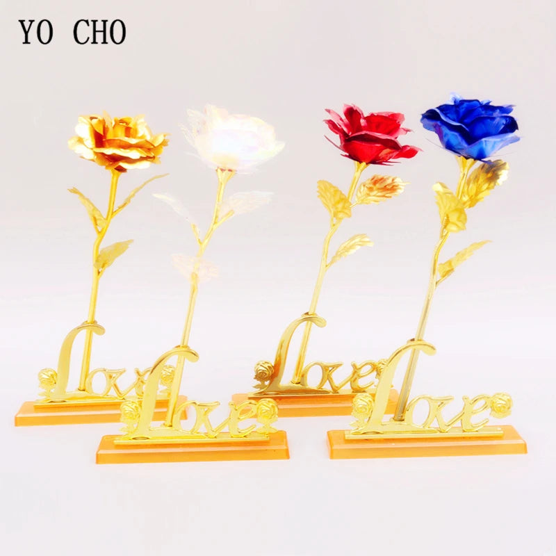 YO CHO 24K Plated Gold Rose Artificial Flower 24K Foil Rose Galaxy Box Birthday Valentine Mother's Day Christmas Creative Gift Quick Pick Grocers
