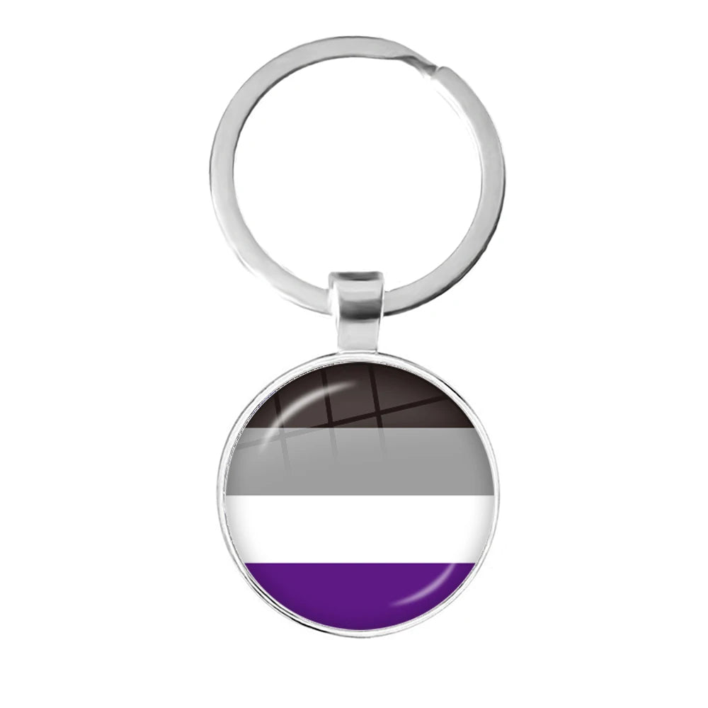 LGBT Glass Cabochon Keychain Gay Lesbian Pride Rainbow Car Key Holder Keyring Charm Jewelry for Homosexuality Gift Quick Pick Grocers