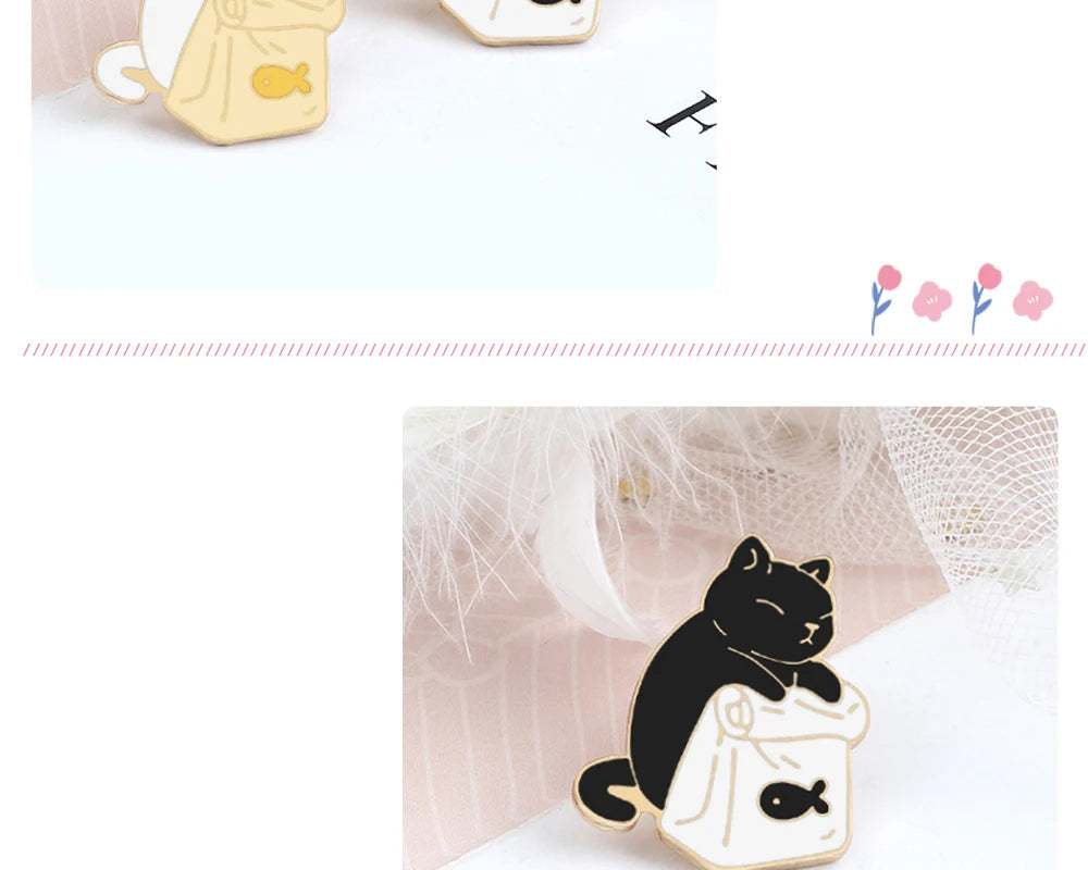 20 Styles Cute Cats collection Enamel Pins Dried Fish Bag Brooch Cartoon Animal Badges Denim Lapel Jewelry Gift for Kids Friends Quick Pick Grocers