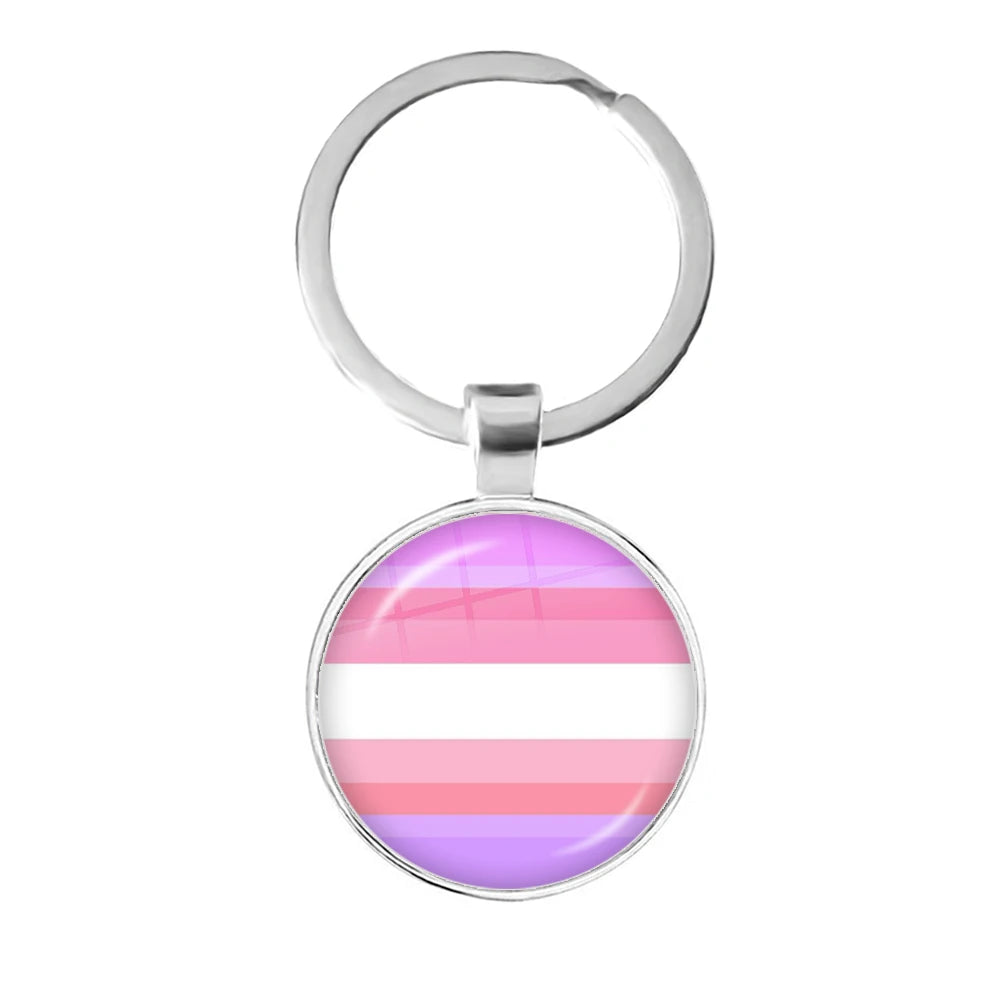 LGBT Glass Cabochon Keychain Gay Lesbian Pride Rainbow Car Key Holder Keyring Charm Jewelry for Homosexuality Gift Quick Pick Grocers
