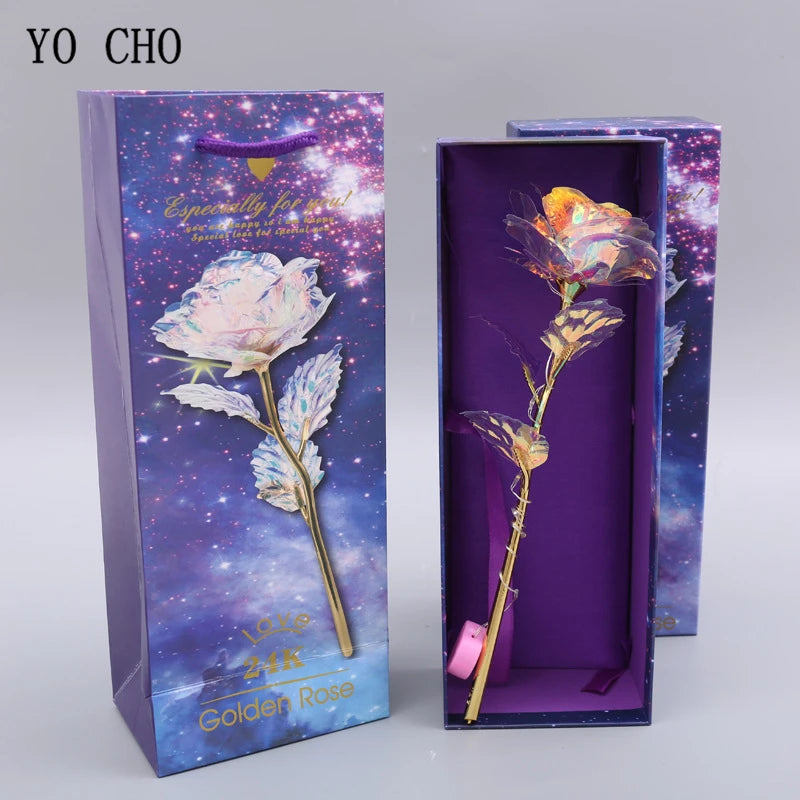 YO CHO 24K Plated Gold Rose Artificial Flower 24K Foil Rose Galaxy Box Birthday Valentine Mother's Day Christmas Creative Gift Quick Pick Grocers