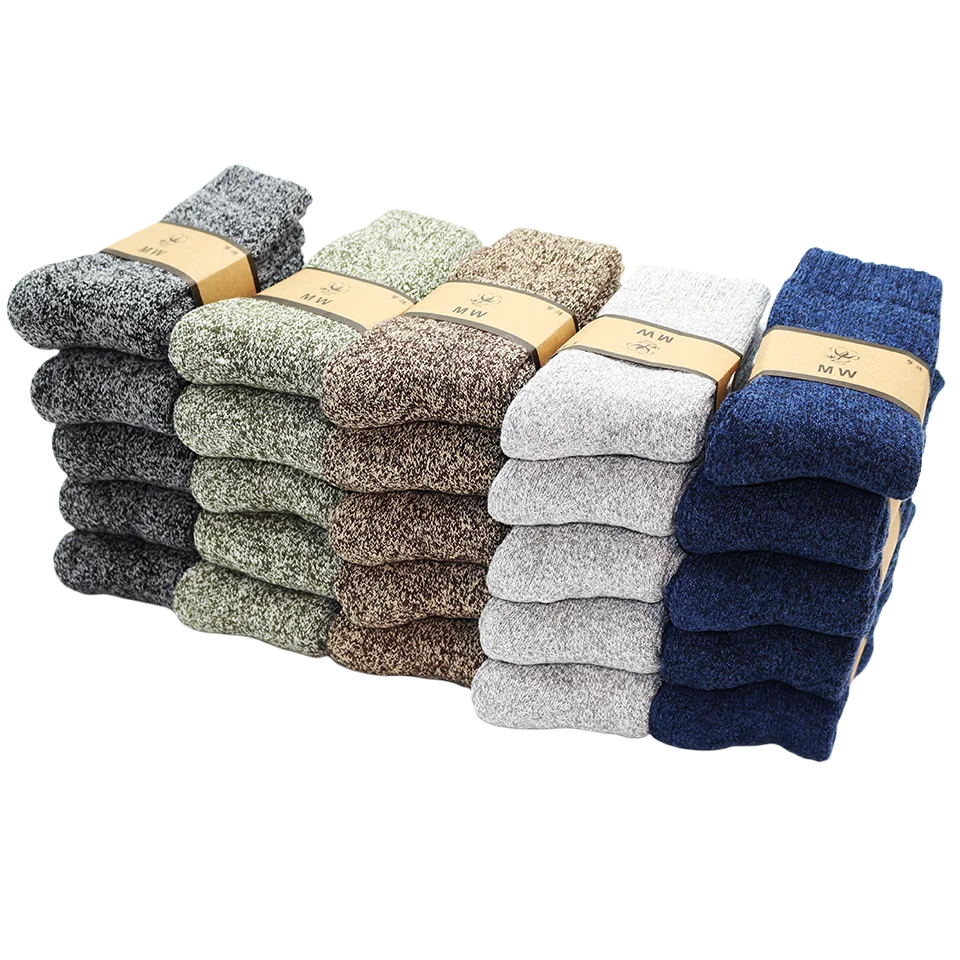 Winter Men's Merino Wool Socks Super Thick Warm High Quality Harajuku Retro Snow Casual Antifreeze Socks 5 Pair Quick Pick Grocers