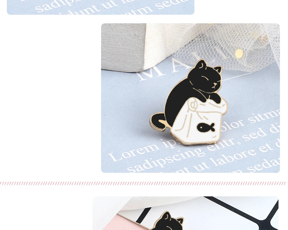 20 Styles Cute Cats collection Enamel Pins Dried Fish Bag Brooch Cartoon Animal Badges Denim Lapel Jewelry Gift for Kids Friends Quick Pick Grocers
