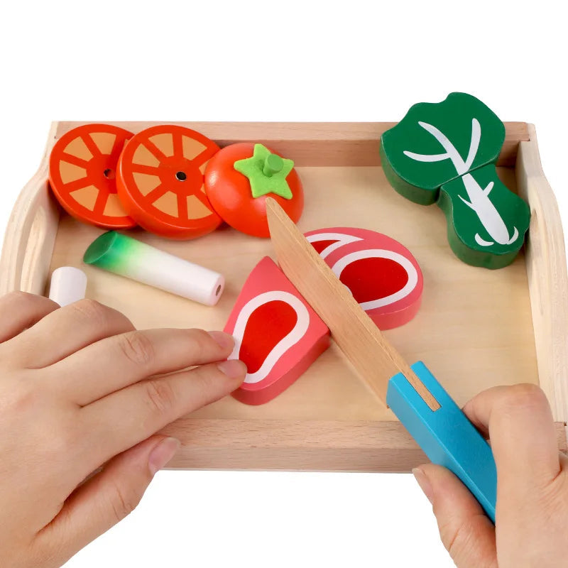 Simulation Kitchen Pretend Toy Wooden Classic Game Montessori Educational Toy For Children Kids Gift Cutting Fruit Vegetable Set Econic Blanks
