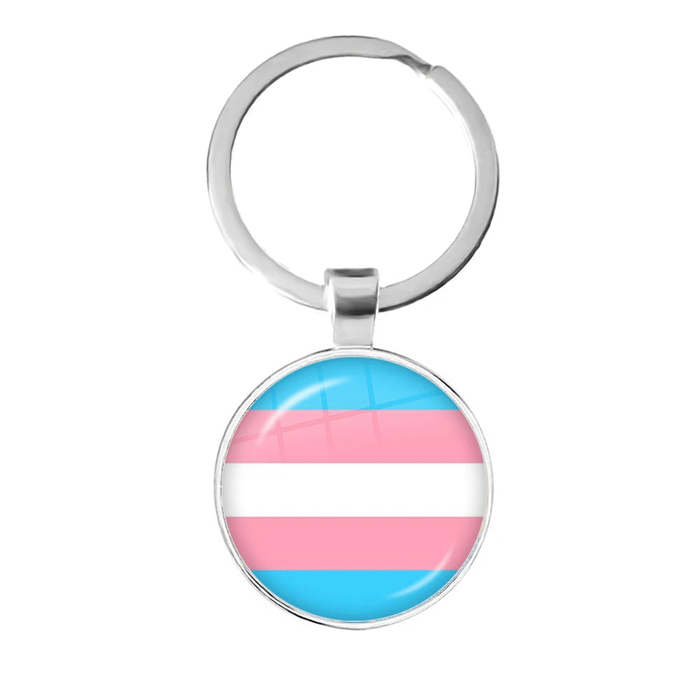 LGBT Glass Cabochon Keychain Gay Lesbian Pride Rainbow Car Key Holder Keyring Charm Jewelry for Homosexuality Gift Quick Pick Grocers