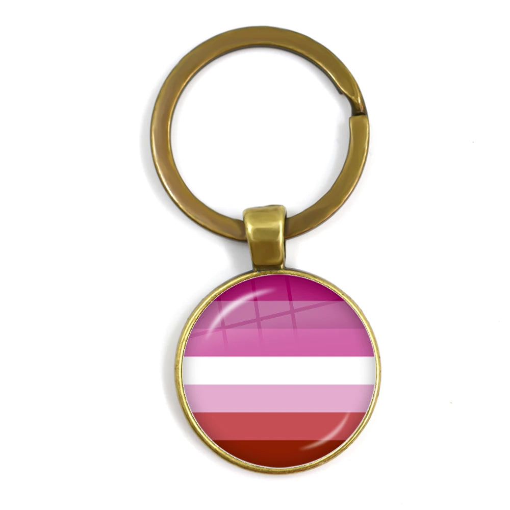 LGBT Glass Cabochon Keychain Gay Lesbian Pride Rainbow Car Key Holder Keyring Charm Jewelry for Homosexuality Gift Quick Pick Grocers