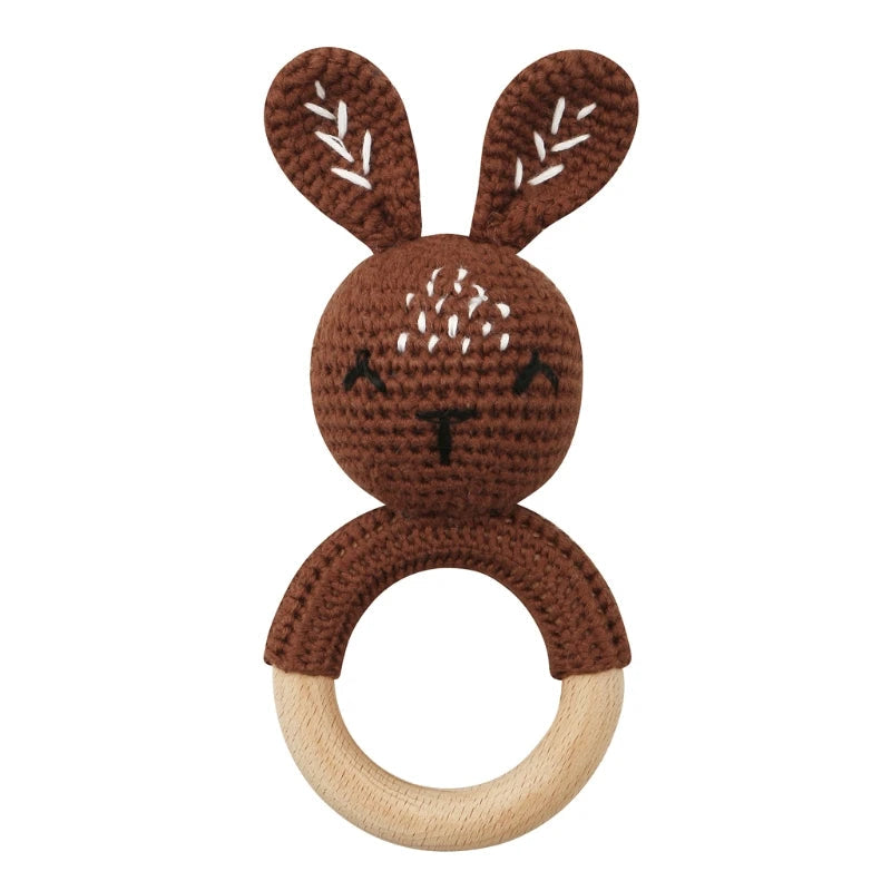BPA Free Baby Wooden Teether Crochet Cartoon Baby Rattle Toys Wooden Ring Rodent Toys Mobile Gym Kids Newborn Educational Toys Purest Peak