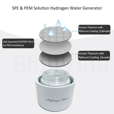 Bluevida Hydrogen Water Generator Bottle - Glass Cupbody - DuPont SPE & PEM Dual Chamber Maker Ionizer - H2 Inhalation Device Quick Pick Grocers