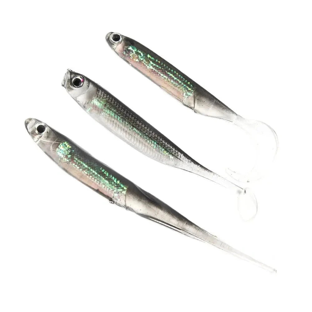 5Pcs/lot Fishing Soft Bait 7CM 7.5CM 1.7G 2.3G 2.7G T Tail fish Fishing Lures Rainbow Color Sequin Swing Fishing Spinner Bait Econic Blanks