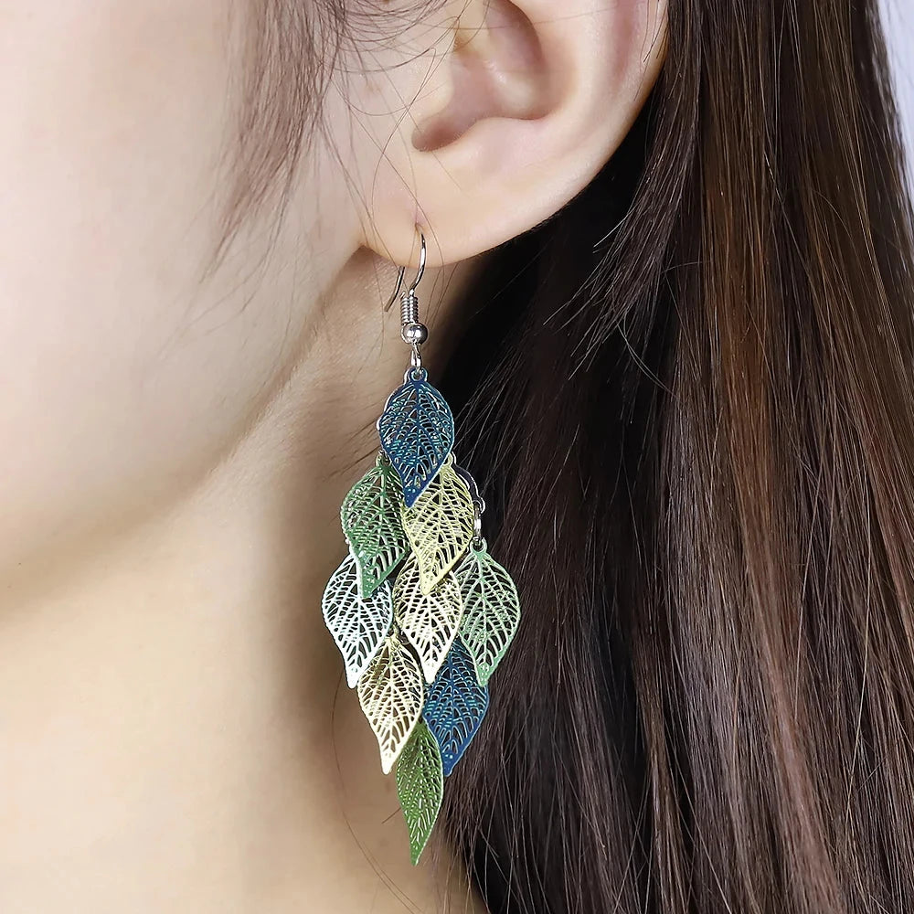 Ethnic Style Drop Earrings Small Nine Leaf Accessories Leaves Earring Bohemian Jewelry Dangle Earrings Exaggerated Women Gift Econic Blanks