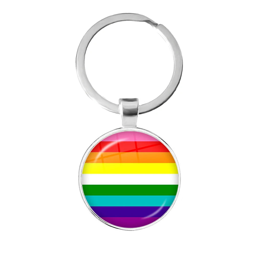 LGBT Glass Cabochon Keychain Gay Lesbian Pride Rainbow Car Key Holder Keyring Charm Jewelry for Homosexuality Gift Quick Pick Grocers