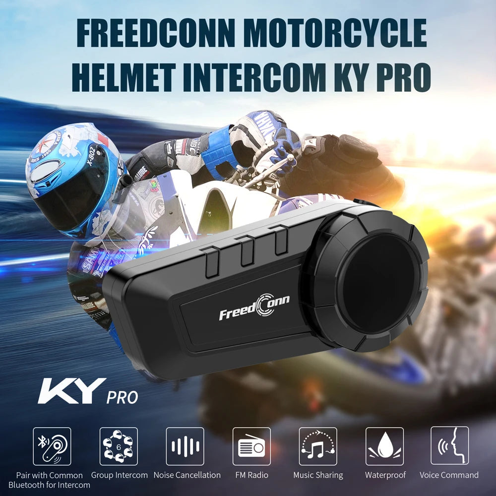Freedconn KY Pro Motorcycle Intercom Bluetooth helmet Headset Motorbike 6 Riders 1000M Moto Group Waterproof Interphone Quick Pick Grocers
