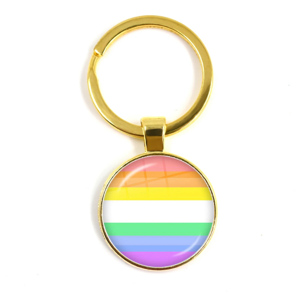LGBT Glass Cabochon Keychain Gay Lesbian Pride Rainbow Car Key Holder Keyring Charm Jewelry for Homosexuality Gift Quick Pick Grocers