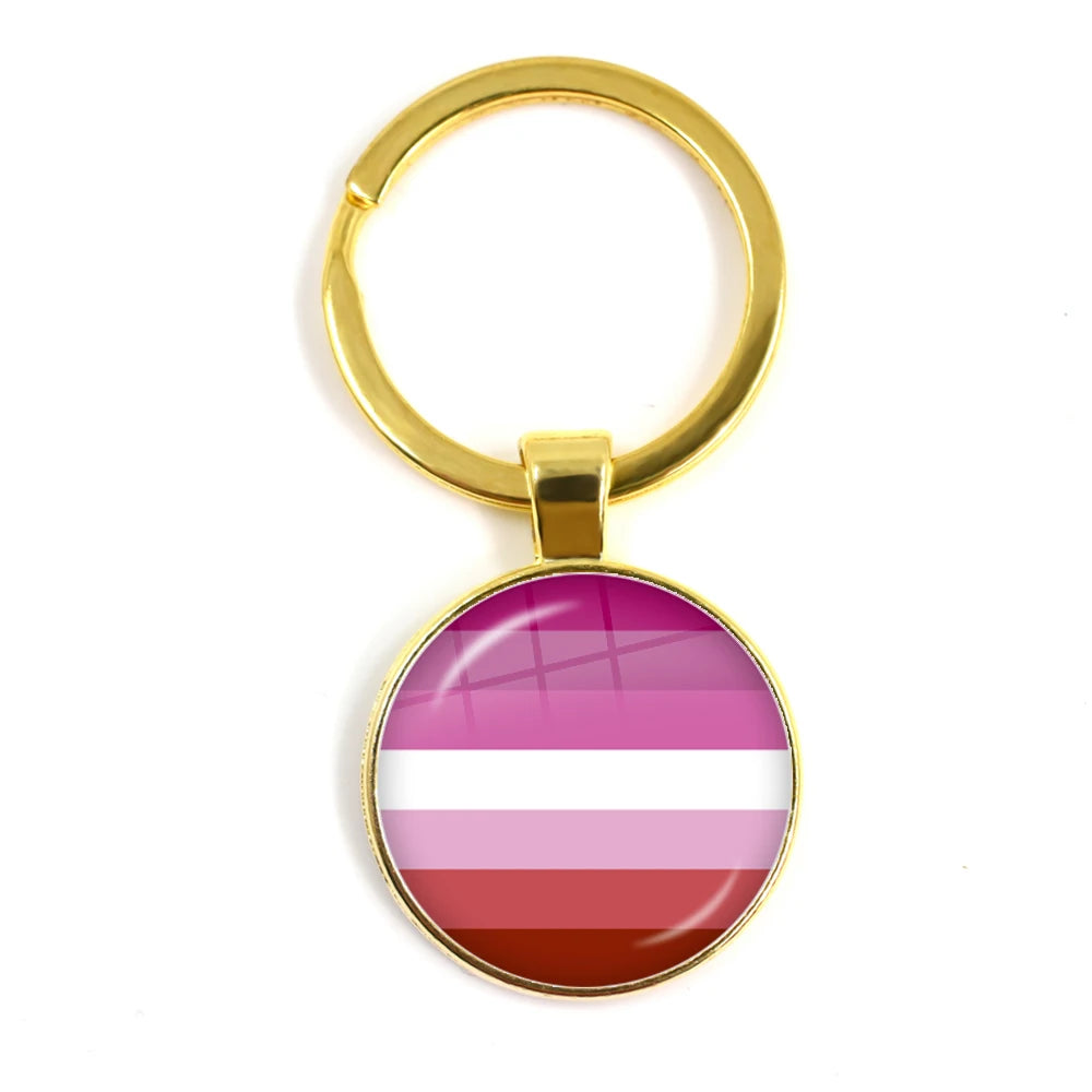 LGBT Glass Cabochon Keychain Gay Lesbian Pride Rainbow Car Key Holder Keyring Charm Jewelry for Homosexuality Gift Quick Pick Grocers