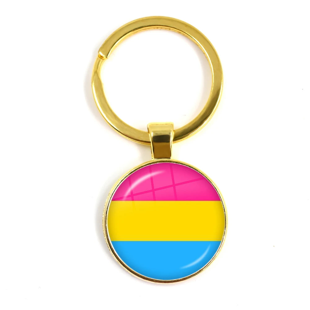 LGBT Glass Cabochon Keychain Gay Lesbian Pride Rainbow Car Key Holder Keyring Charm Jewelry for Homosexuality Gift Quick Pick Grocers
