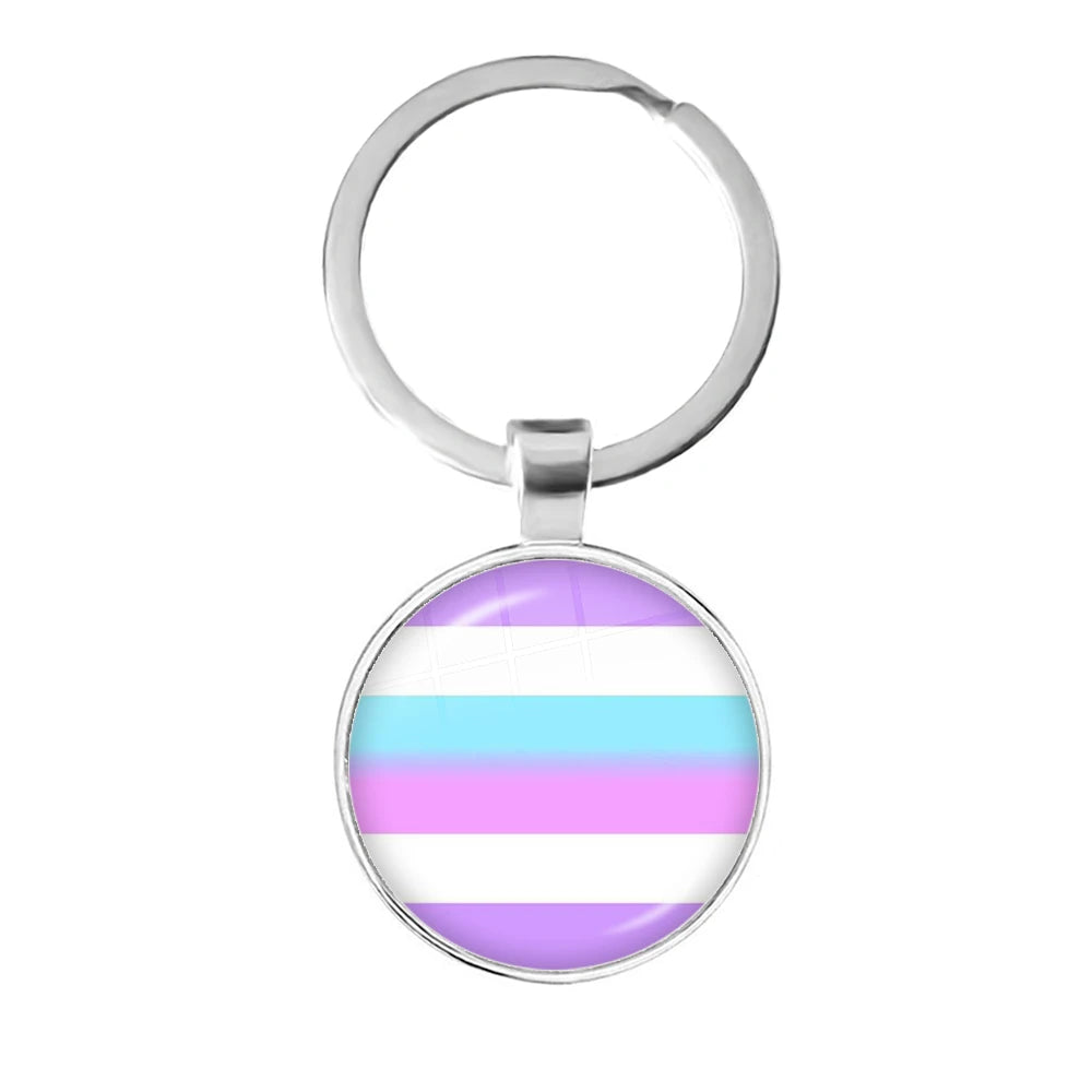 LGBT Glass Cabochon Keychain Gay Lesbian Pride Rainbow Car Key Holder Keyring Charm Jewelry for Homosexuality Gift Quick Pick Grocers