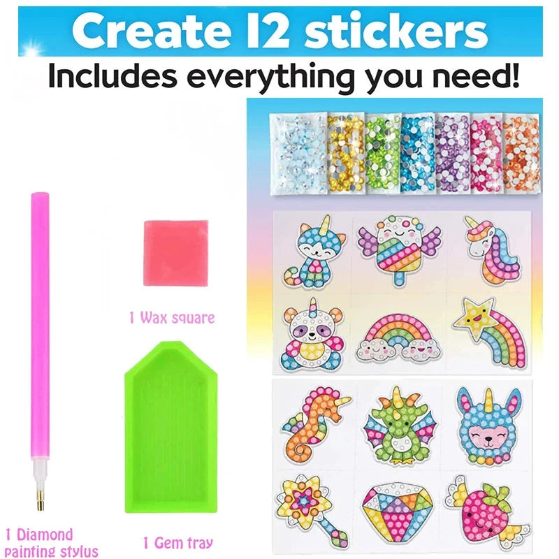 12 Create Big Gem Diamond Painting Sticker Kit Art Craft Girls Boys Unicorn Animal Sealife Magical Mosaic Dot Sticky Toys Gifts Econic Blanks