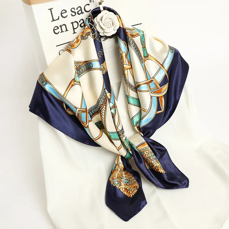 Handkerchiefs Hair Silk Scarf 90*90cm Print Satin Big Square Silk Scarves Shawls for Women Luxury Brand Designer Hijab Headband Quick Pick Grocers