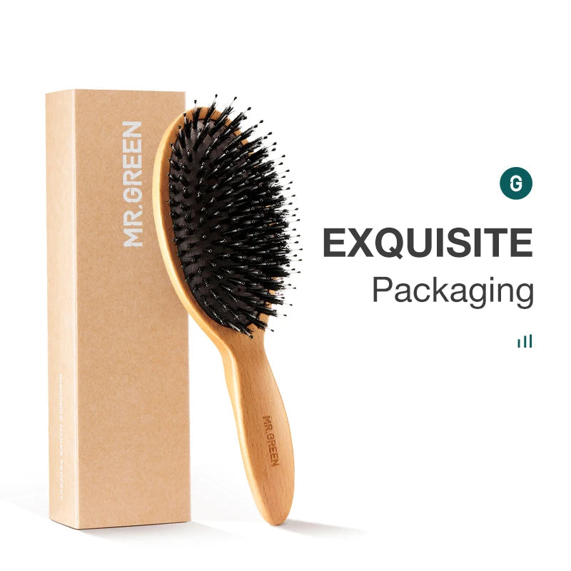 MR.GREEN Boar Bristle Hair Brush Natural Beech Comb Hairbrush for Curly Thick Long Dry Wet Hair Detangler Massage Brushes Women Quick Pick Grocers