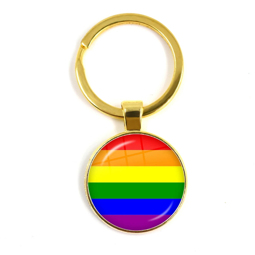 LGBT Glass Cabochon Keychain Gay Lesbian Pride Rainbow Car Key Holder Keyring Charm Jewelry for Homosexuality Gift Quick Pick Grocers