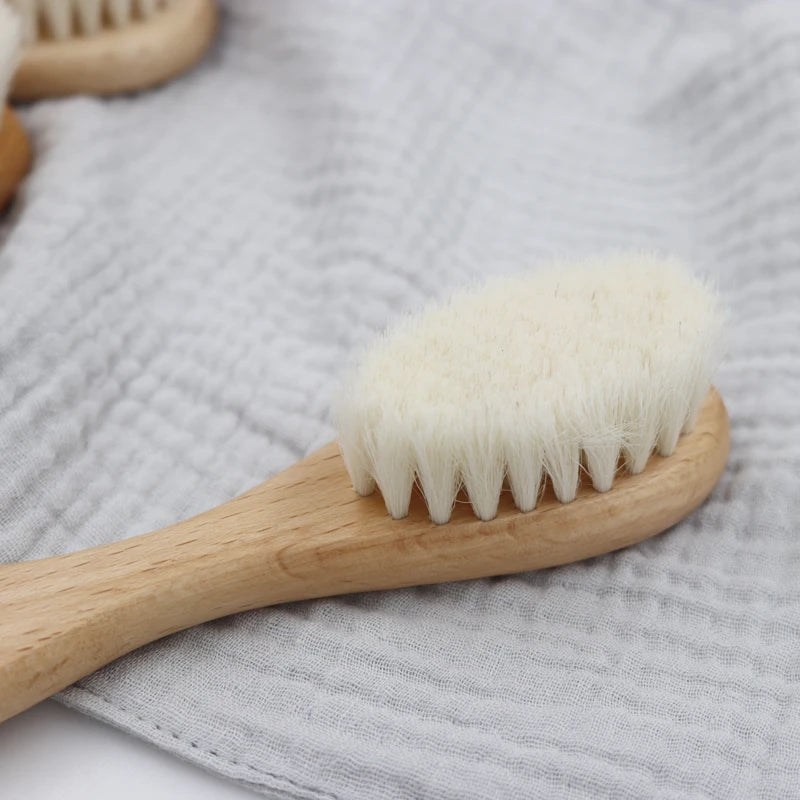 Hot Sales Safety Good Quality   Natural Wool beech Wooden Comb  Kids  Baby Hair Brush Purest Peak