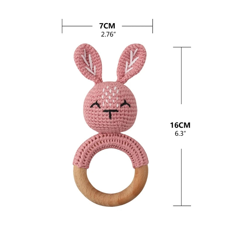 BPA Free Baby Wooden Teether Crochet Cartoon Baby Rattle Toys Wooden Ring Rodent Toys Mobile Gym Kids Newborn Educational Toys Purest Peak