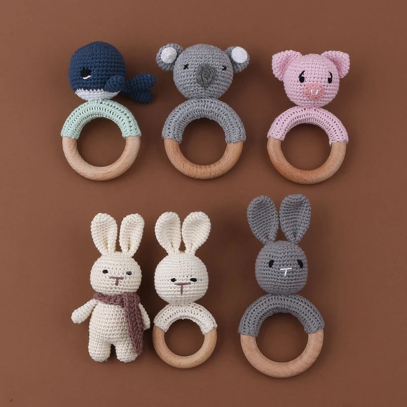 BPA Free Baby Wooden Teether Crochet Cartoon Baby Rattle Toys Wooden Ring Rodent Toys Mobile Gym Kids Newborn Educational Toys Purest Peak