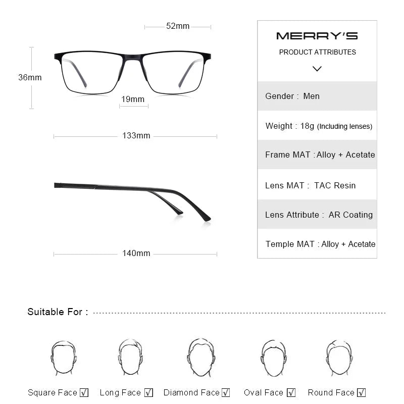 MERRYS DESIGN Men Titanium Alloy Glasses Frame Fashion Male Square Ultralight Eye Myopia Prescription Eyeglasses S2001 Econic Blanks