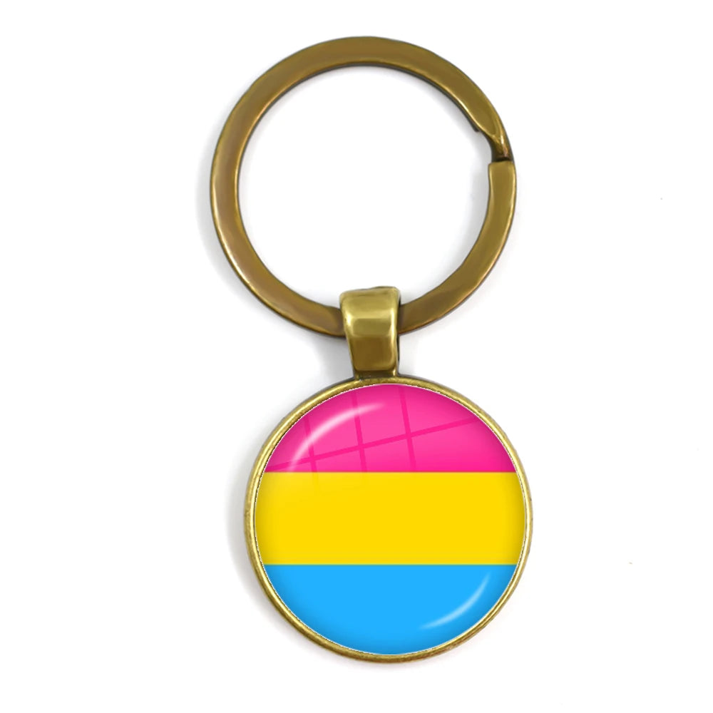 LGBT Glass Cabochon Keychain Gay Lesbian Pride Rainbow Car Key Holder Keyring Charm Jewelry for Homosexuality Gift Quick Pick Grocers