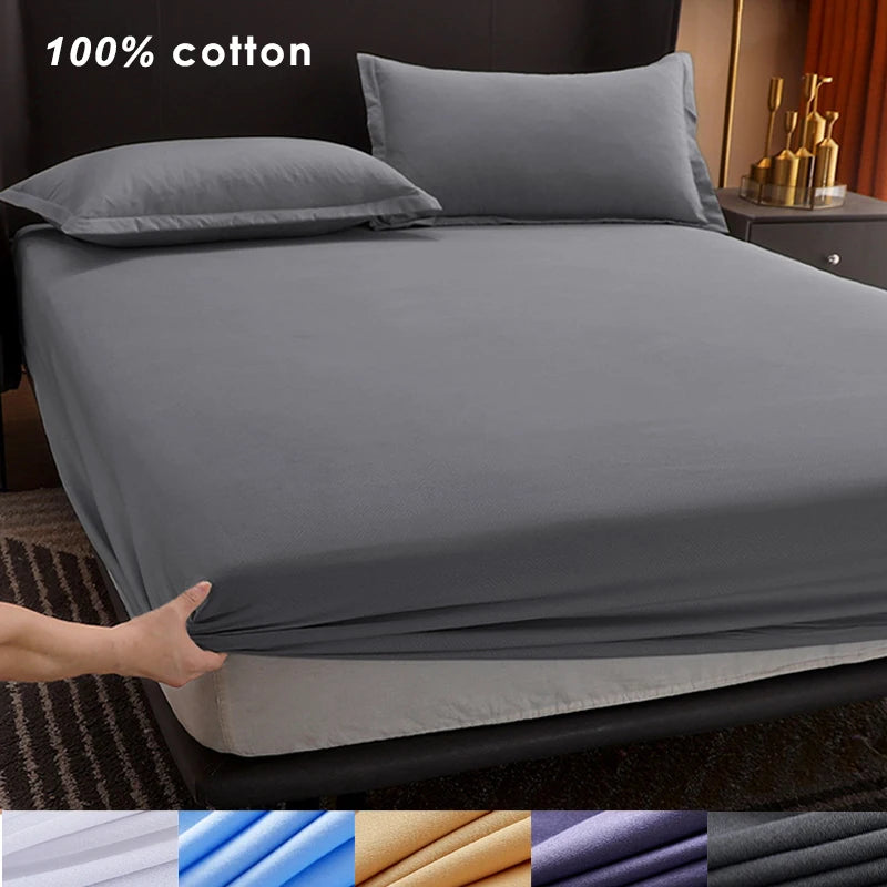 Cotton Fitted Sheet with Elastic Bands Non Slip Adjustable Mattress Covers for Single Double King Queen Bed,140/160/200cm Quick Pick Grocers