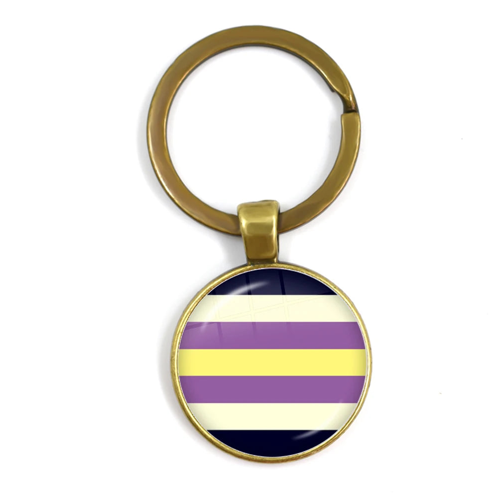 LGBT Glass Cabochon Keychain Gay Lesbian Pride Rainbow Car Key Holder Keyring Charm Jewelry for Homosexuality Gift Quick Pick Grocers