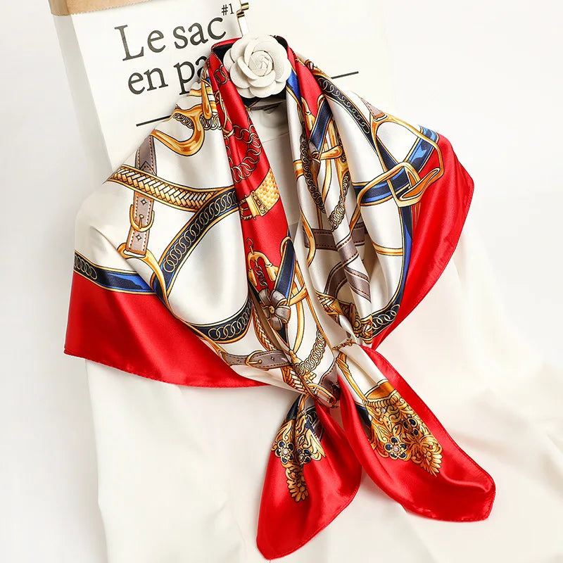 Handkerchiefs Hair Silk Scarf 90*90cm Print Satin Big Square Silk Scarves Shawls for Women Luxury Brand Designer Hijab Headband Quick Pick Grocers