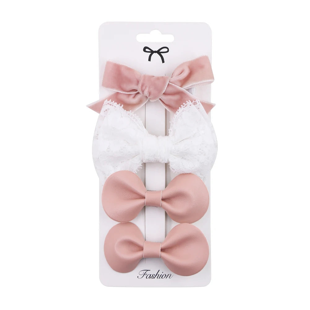 4Pcs/set Leopard Dot Print Bowknot Hair Bow Clips Baby Girls Lace Cotton Linen Barrettes Safety Hairpins Headwear Accessories Purest Peak