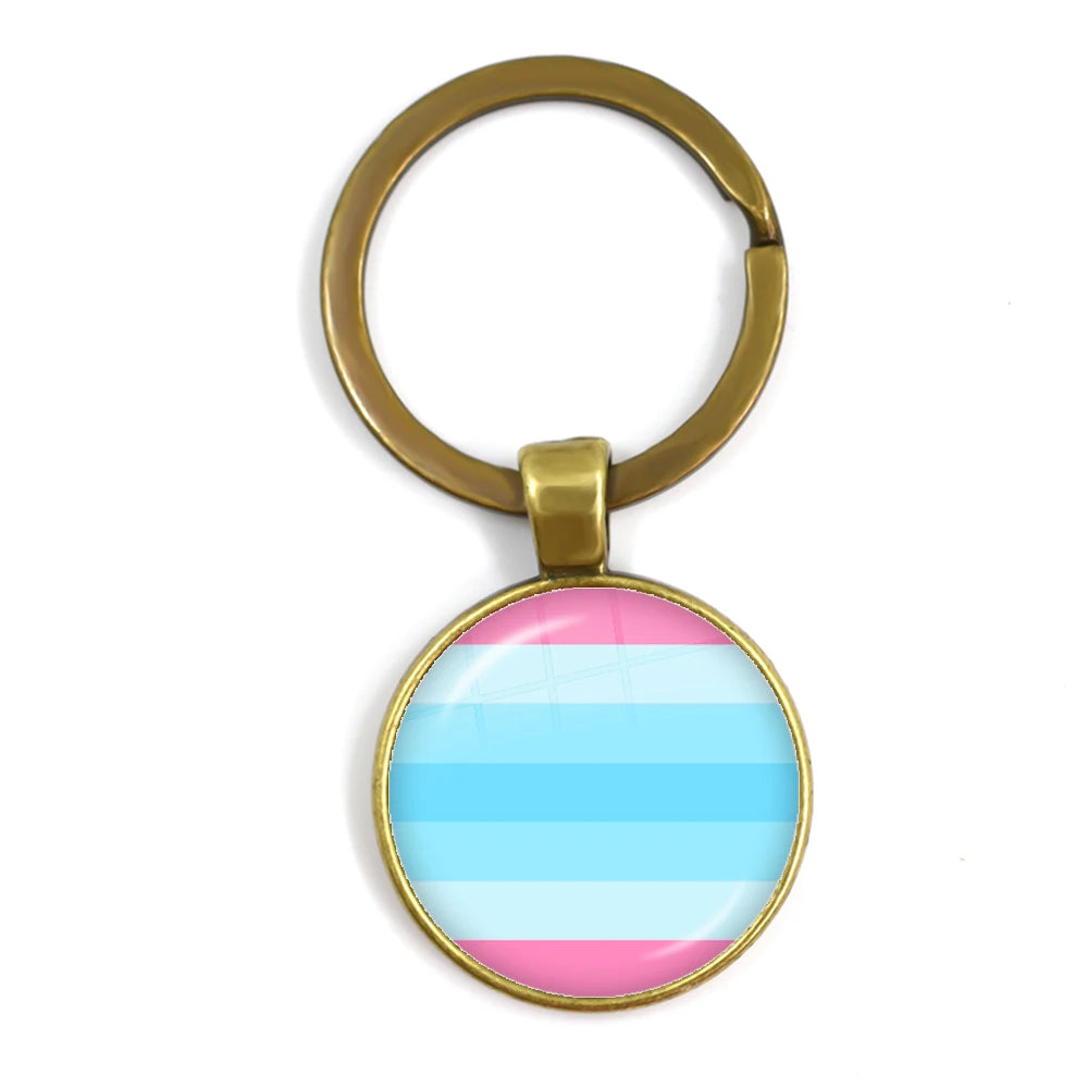 LGBT Glass Cabochon Keychain Gay Lesbian Pride Rainbow Car Key Holder Keyring Charm Jewelry for Homosexuality Gift Quick Pick Grocers
