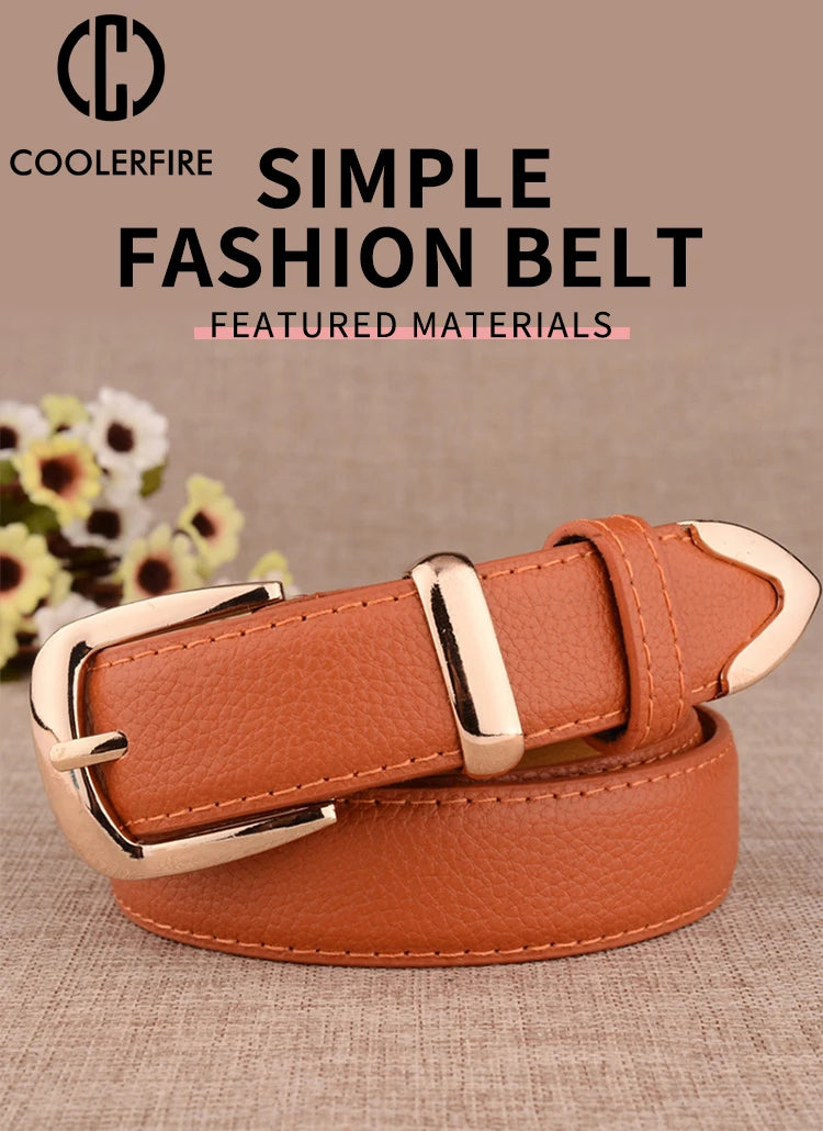 Fashion Women Genuine Leather Belts High Quality Gold Buckle Best Matching Dress Jeans Belts for Lady LB2146 Quick Pick Grocers