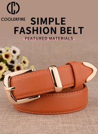 Fashion Women Genuine Leather Belts High Quality Gold Buckle Best Matching Dress Jeans Belts for Lady LB2146 Quick Pick Grocers