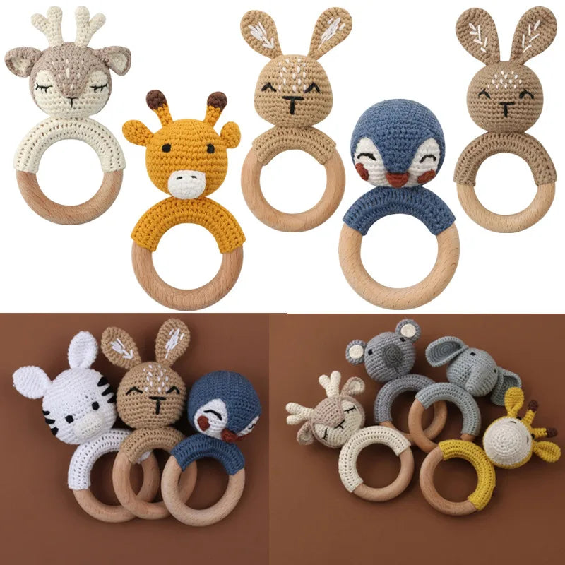 BPA Free Baby Wooden Teether Crochet Cartoon Baby Rattle Toys Wooden Ring Rodent Toys Mobile Gym Kids Newborn Educational Toys Purest Peak