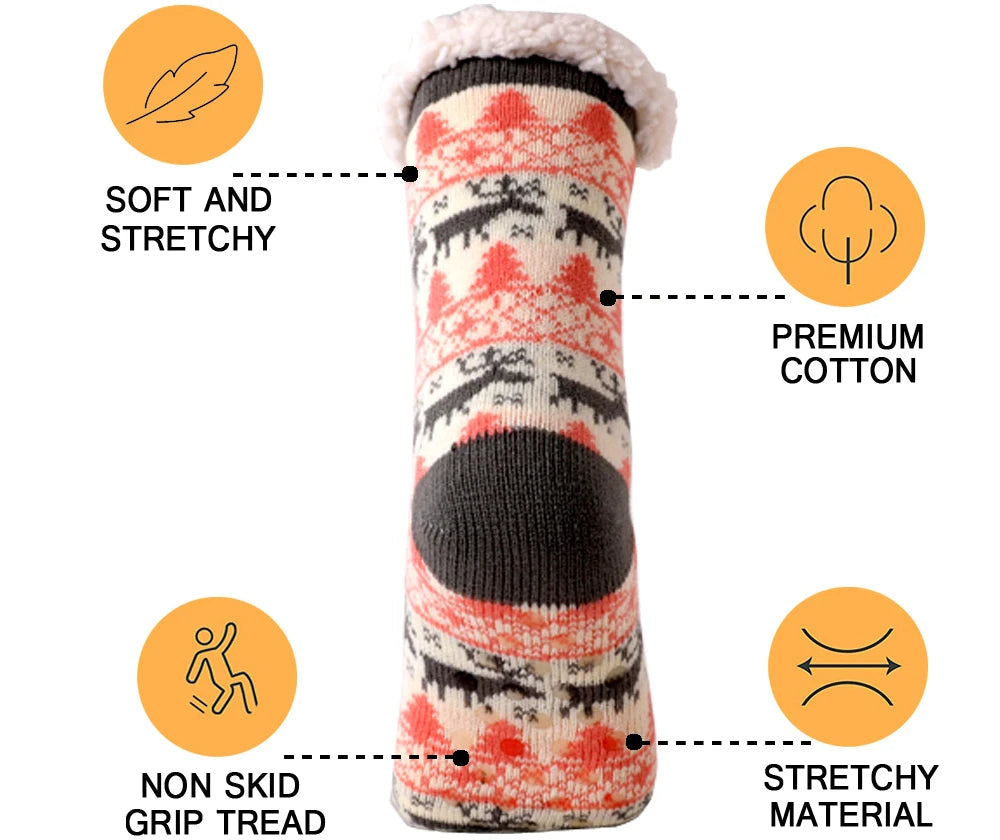 Christmas Gift Slipper Socks Women Thermal Winter Warm Plush Non slip Grip Sleeping Floor Short Sock Fuzzy Fluffy Female Cartoon Quick Pick Grocers