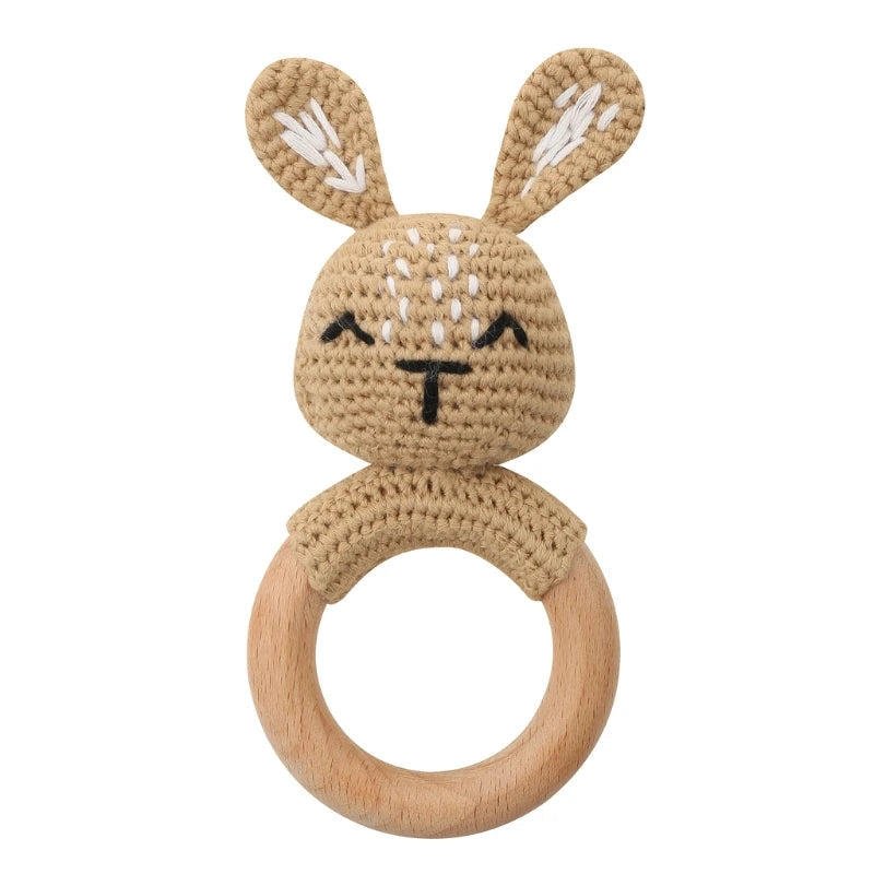 BPA Free Baby Wooden Teether Crochet Cartoon Baby Rattle Toys Wooden Ring Rodent Toys Mobile Gym Kids Newborn Educational Toys Purest Peak